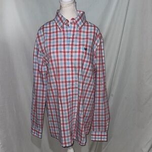 mens blue pink & white checkered Chaps long sleeve button down shirt size large